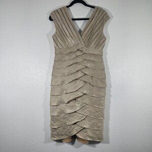 Adrianna Papell Cocktail Dress Women Size 8 Champagne Gold Mesh Ruffle Tiered